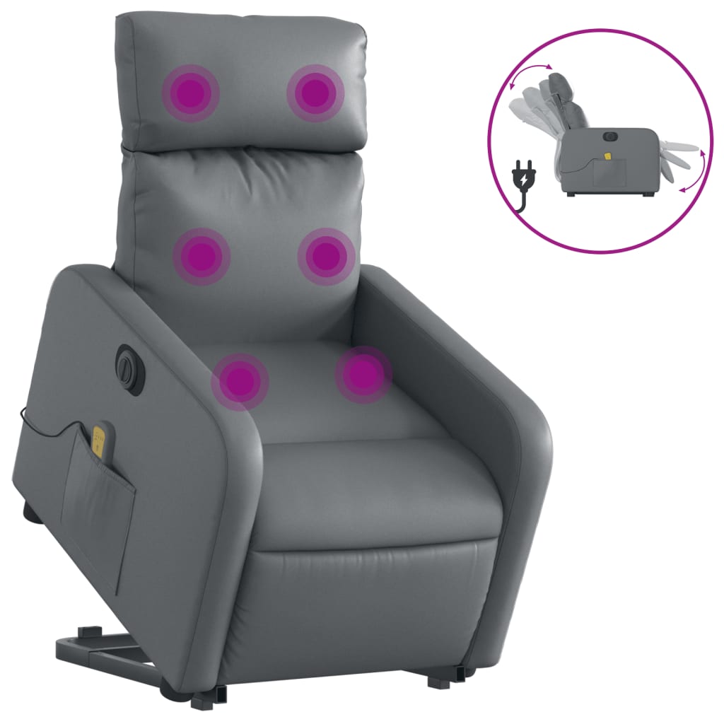 Sta-op-massagestoel elektrisch kunstleer grijs 1 Ja