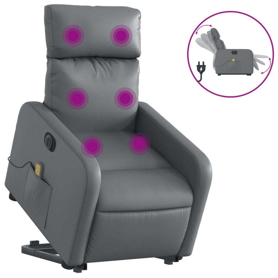 Sta-op-massagestoel elektrisch kunstleer grijs 1 Ja