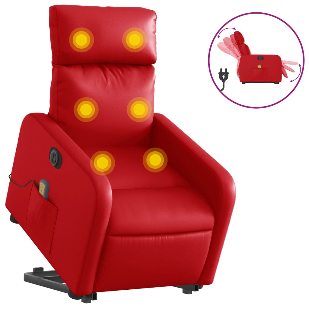 Sta-op-massagestoel elektrisch kunstleer rood