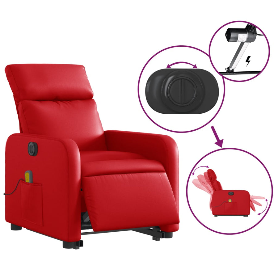 Sta-op-massagestoel elektrisch kunstleer rood