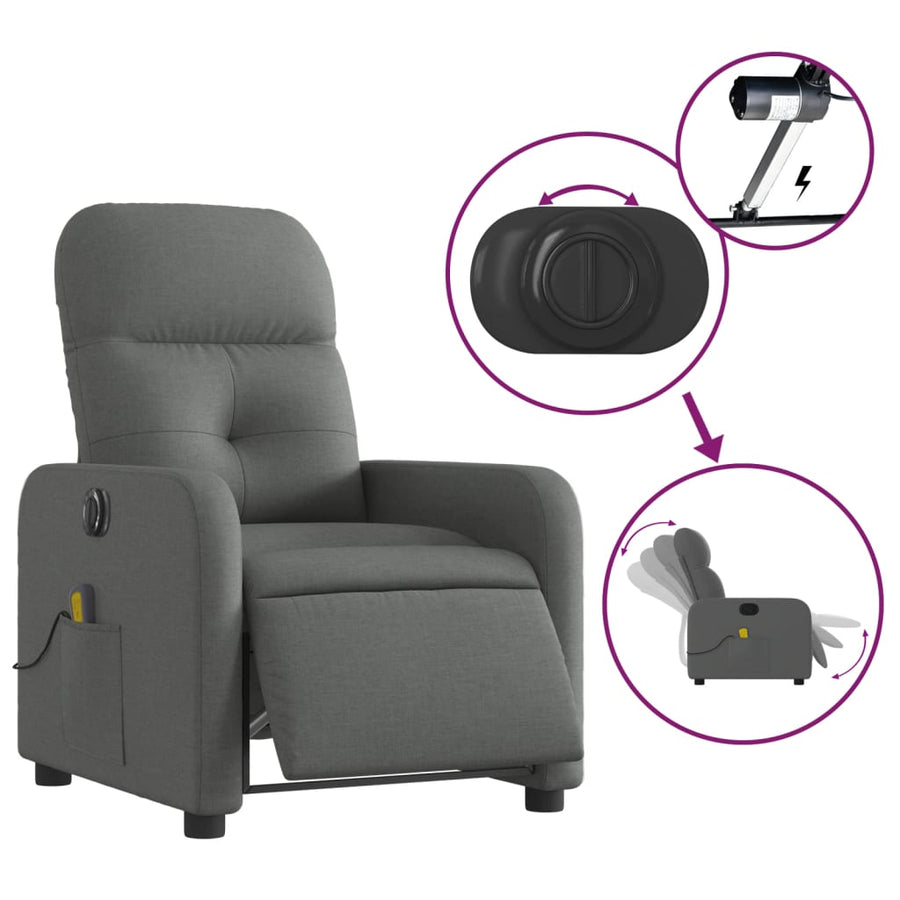 Massagestoel Stof Donkergrijs Ja Elektrisch verstelbaar