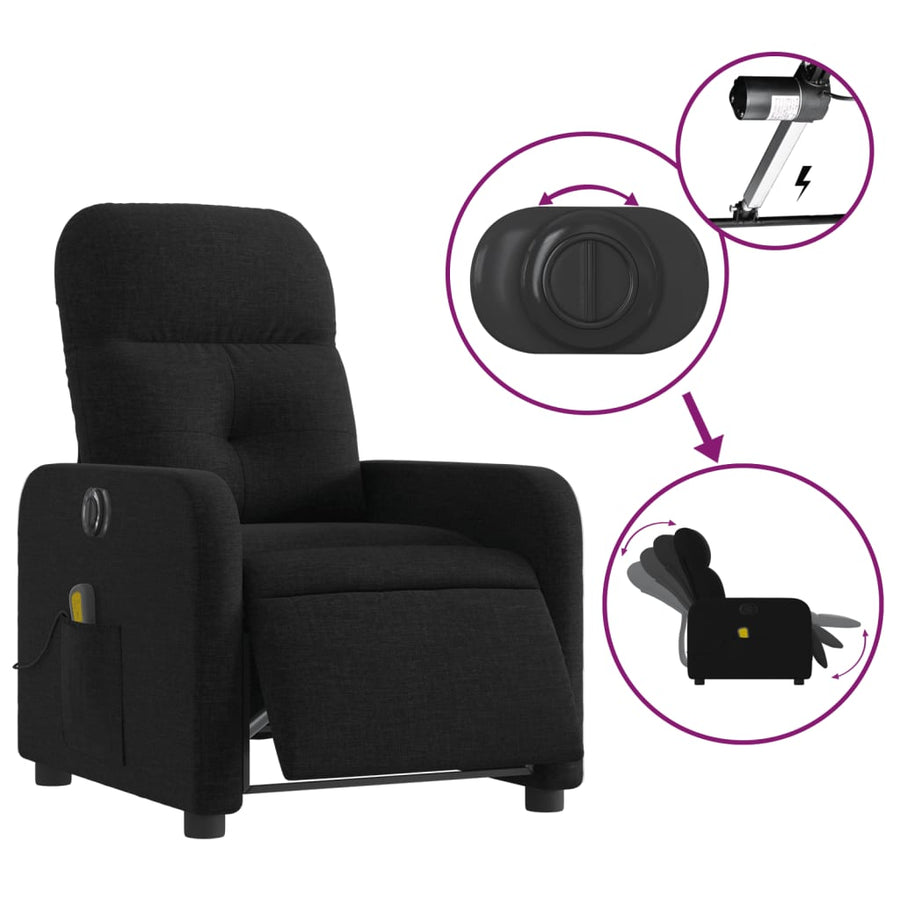 Massagestoel Stof Zwart Elektrisch verstelbaar Ja