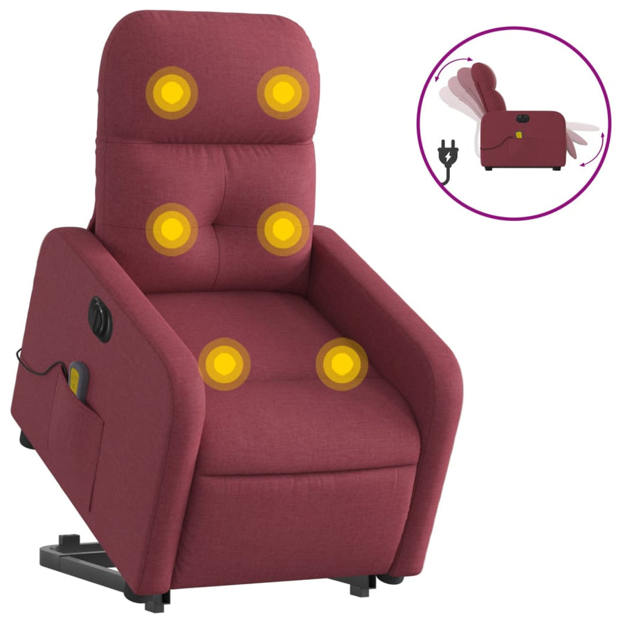 Sta-Op-Massagestoel Stof Wijnrood Ja Elektrisch verstelbaar