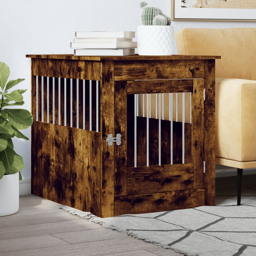 Hondenbench 64,5X80X71 Cm Bewerkt Hout Kleurig 64.5 x 80 x 71 cm Gerookt eiken