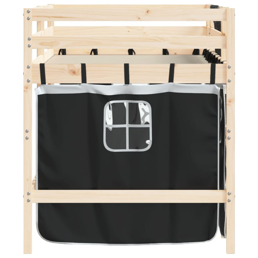 Kinderhoogslaper Met Gordijnen 80X200 Cm Massief Grenenhout 80 x 200cm Naturel en zwart