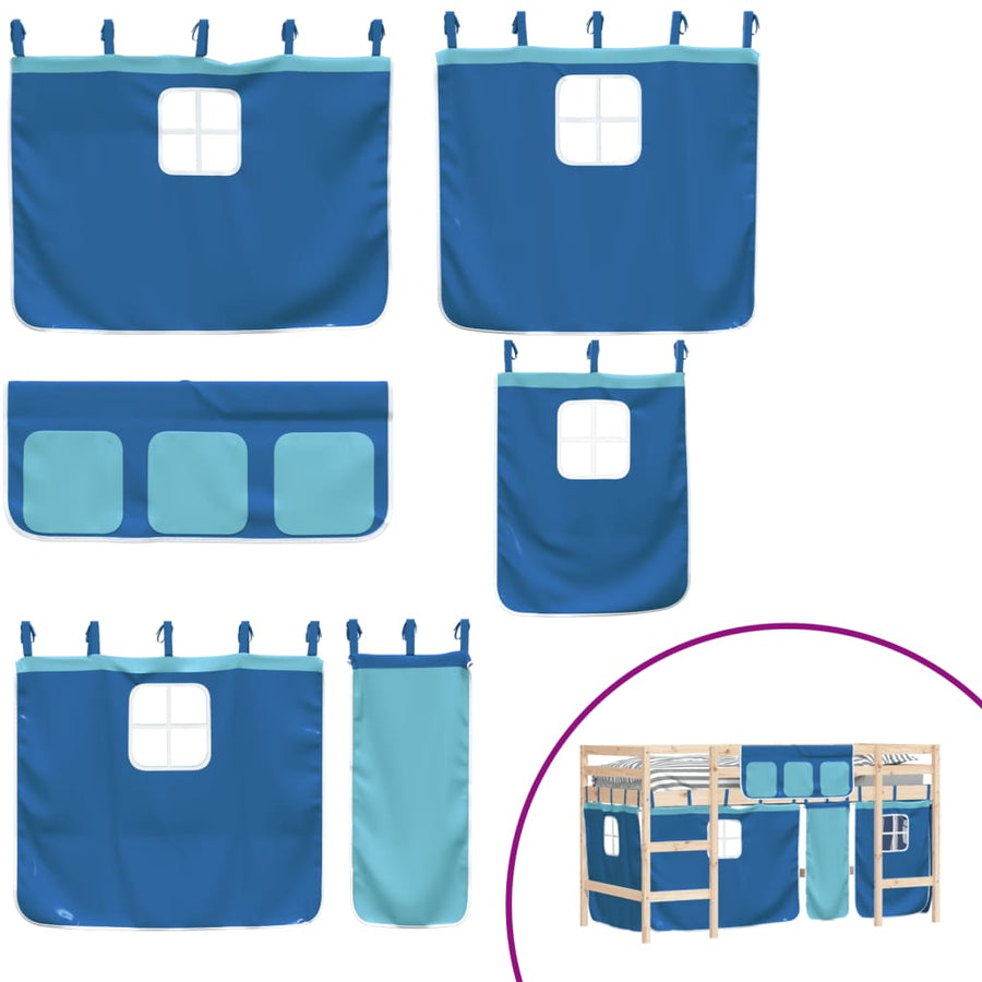 Kinderhoogslaper Met Gordijnen 80X200 Cm Grenenhout 80 x 200cm Naturel en blauw