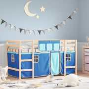 Kinderhoogslaper 80x200 cm grenenhout blauw met gordijnen