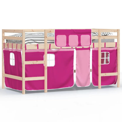 Kinderhoogslaper Met Gordijnen 80X200 Cm Grenenhout 80 x 200cm Naturel en roze