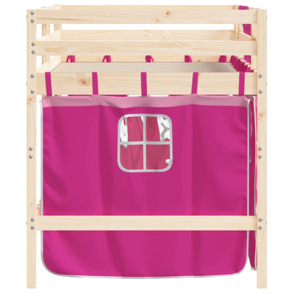 Kinderhoogslaper Met Gordijnen 80X200 Cm Grenenhout 80 x 200cm Naturel en roze