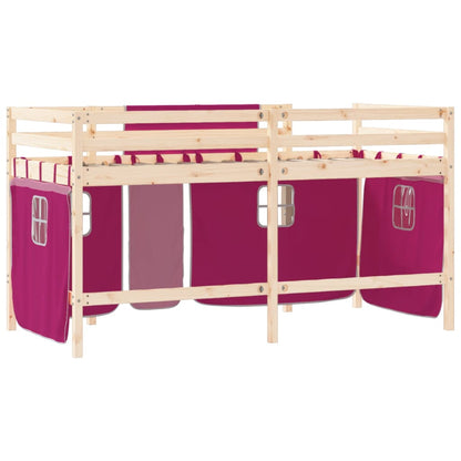Kinderhoogslaper Met Gordijnen 80X200 Cm Grenenhout 80 x 200cm Naturel en roze