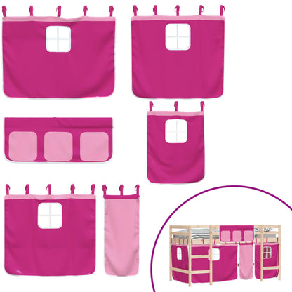 Kinderhoogslaper Met Gordijnen 80X200 Cm Grenenhout 80 x 200cm Naturel en roze