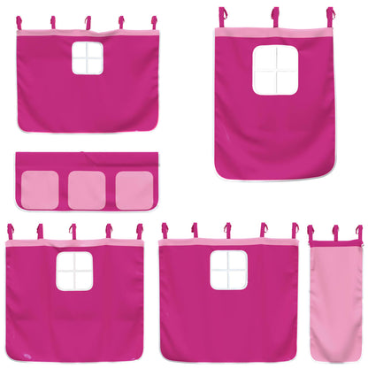 Kinderhoogslaper Met Gordijnen 80X200 Cm Grenenhout 80 x 200cm Naturel en roze