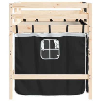 Kinderhoogslaper Met Gordijnen 90X190 Cm Grenenhout Wit 90 x 190cm Naturel en zwart