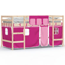 Kinderhoogslaper Met Gordijnen 90X190 Cm Grenenhout 90 x 190cm Naturel en roze