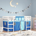 Kinderhoogslaper Met Gordijnen 90X190 Cm Grenenhout 90 x 190cm Wit en blauw