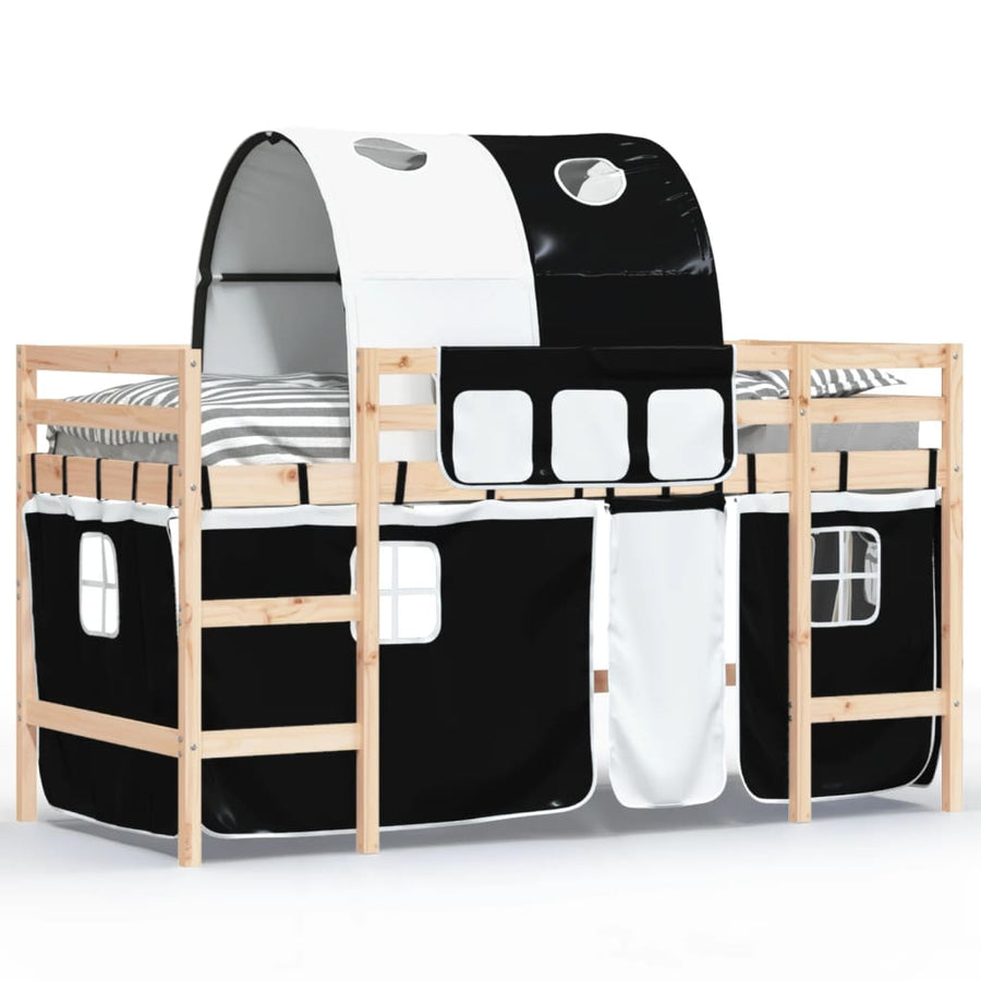 Kinderhoogslaper Met Tunnel Grenenhout Wit En 80 x 200 cm Naturel en zwart