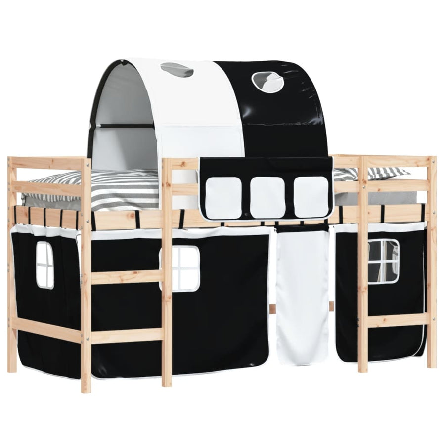 Kinderhoogslaper Met Tunnel Grenenhout Wit En 80 x 200 cm Naturel en zwart