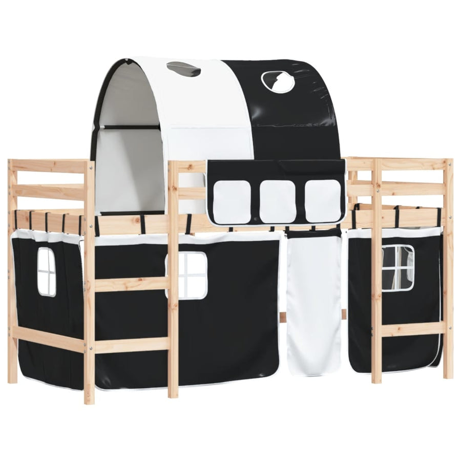 Kinderhoogslaper Met Tunnel Grenenhout Wit En 80 x 200 cm Naturel en zwart