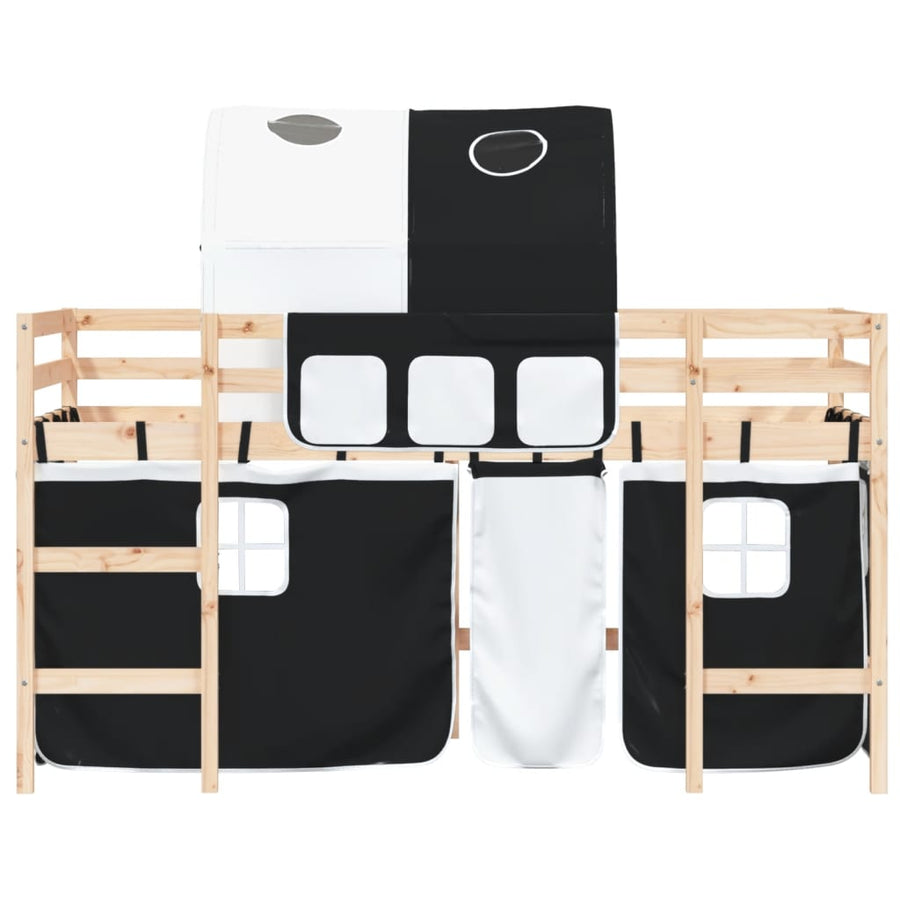 Kinderhoogslaper Met Tunnel Grenenhout Wit En 80 x 200 cm Naturel en zwart