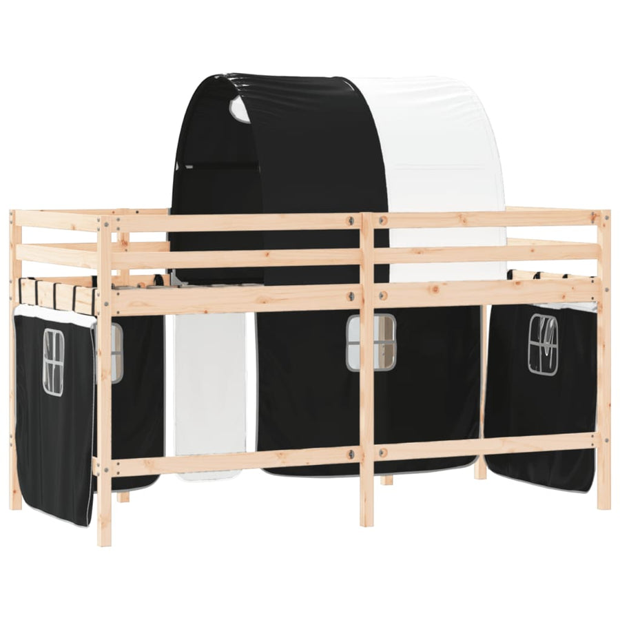 Kinderhoogslaper Met Tunnel Grenenhout Wit En 80 x 200 cm Naturel en zwart