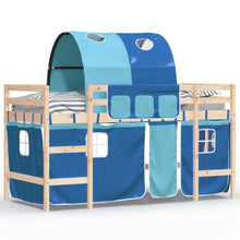 Kinderhoogslaper Met Tunnel Massief Grenenhout 80 x 200 cm Naturel en blauw