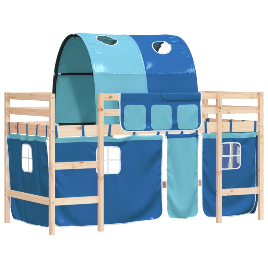 Kinderhoogslaper Met Tunnel Massief Grenenhout 80 x 200 cm Naturel en blauw