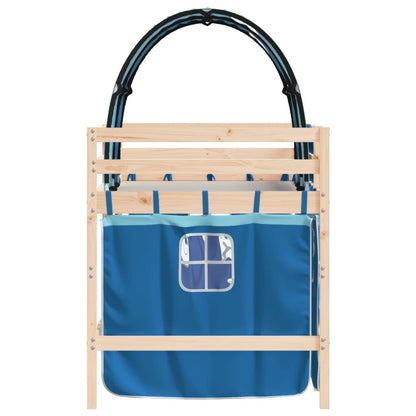 Kinderhoogslaper Met Tunnel Massief Grenenhout 80 x 200 cm Naturel en blauw