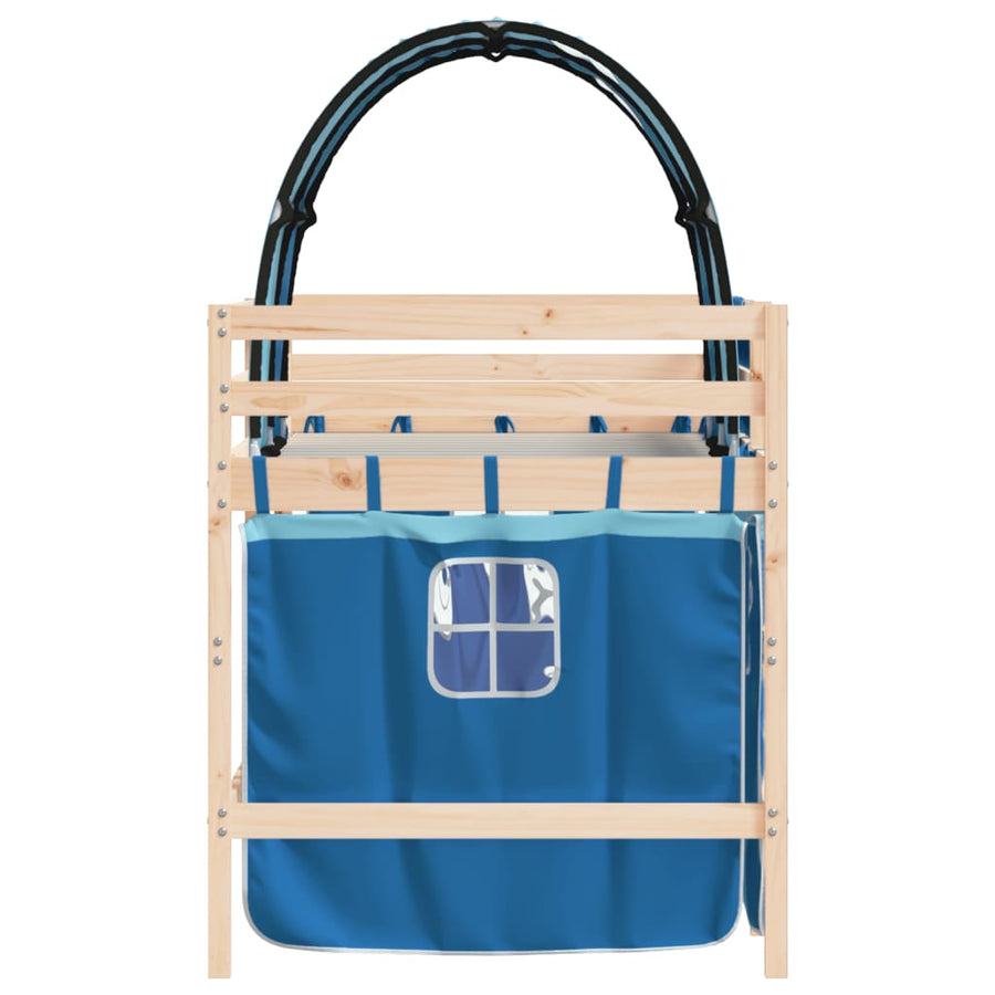 Kinderhoogslaper Met Tunnel Massief Grenenhout 80 x 200 cm Naturel en blauw