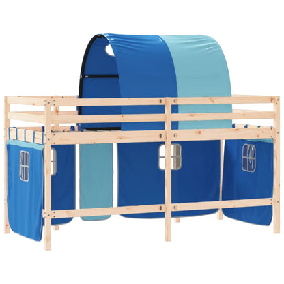 Kinderhoogslaper Met Tunnel Massief Grenenhout 80 x 200 cm Naturel en blauw