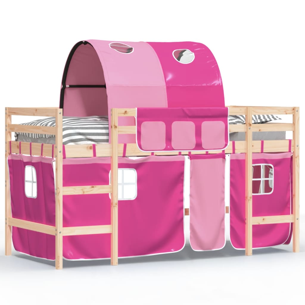 Kinderhoogslaper Met Tunnel Massief Grenenhout 80 x 200 cm Naturel en roze