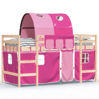 Kinderhoogslaper Met Tunnel Massief Grenenhout 80 x 200 cm Naturel en roze
