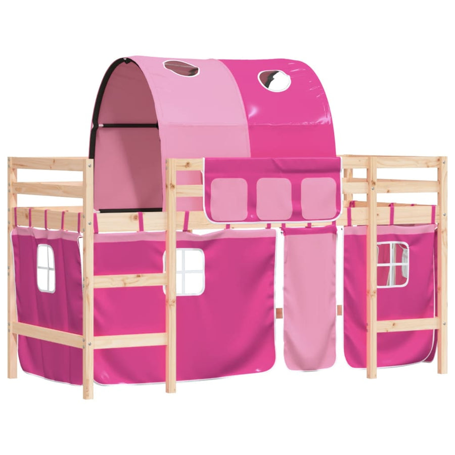 Kinderhoogslaper Met Tunnel Massief Grenenhout 80 x 200 cm Naturel en roze