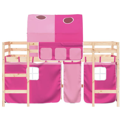 Kinderhoogslaper Met Tunnel Massief Grenenhout 80 x 200 cm Naturel en roze