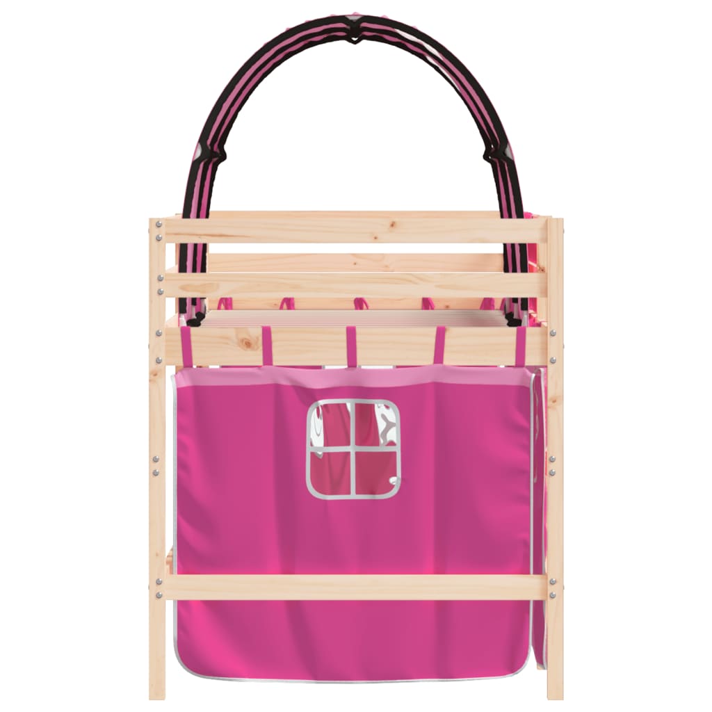 Kinderhoogslaper Met Tunnel Massief Grenenhout 80 x 200 cm Naturel en roze