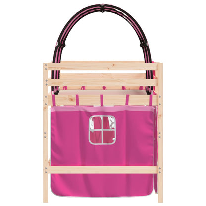 Kinderhoogslaper Met Tunnel Massief Grenenhout 80 x 200 cm Naturel en roze