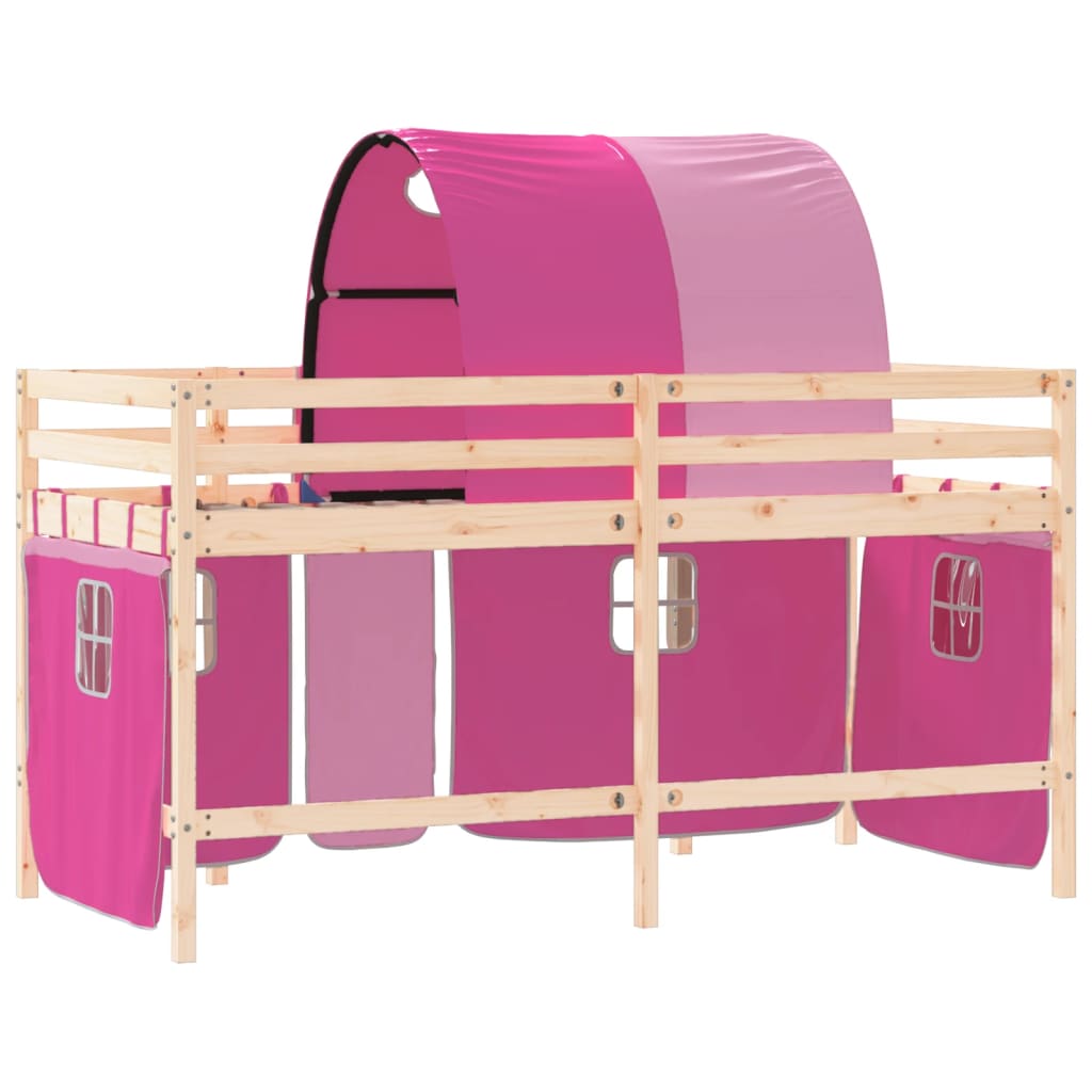 Kinderhoogslaper Met Tunnel Massief Grenenhout 80 x 200 cm Naturel en roze