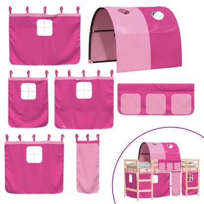 Kinderhoogslaper Met Tunnel Massief Grenenhout 80 x 200 cm Naturel en roze