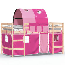 Kinderhoogslaper Met Tunnel Massief Grenenhout 90 x 200 cm Naturel en roze