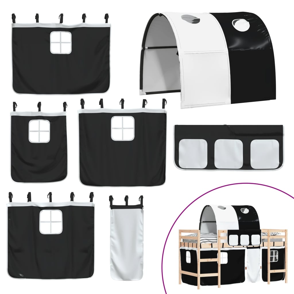 Kinderhoogslaper Met Tunnel Grenenhout Wit En 90 x 190 cm Naturel en zwart