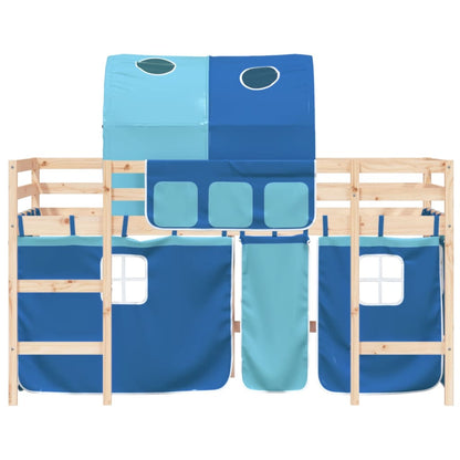 Kinderhoogslaper Met Tunnel Massief Grenenhout 90 x 190 cm Naturel en blauw