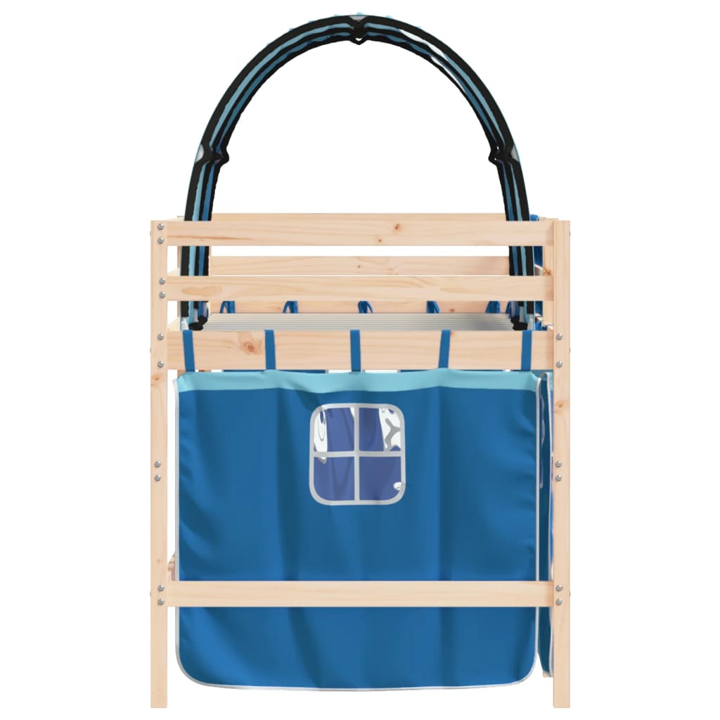 Kinderhoogslaper Met Tunnel Massief Grenenhout 90 x 190 cm Naturel en blauw