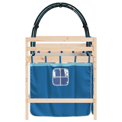 Kinderhoogslaper Met Tunnel Massief Grenenhout 90 x 190 cm Naturel en blauw
