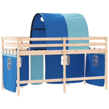 Kinderhoogslaper Met Tunnel Massief Grenenhout 90 x 190 cm Naturel en blauw