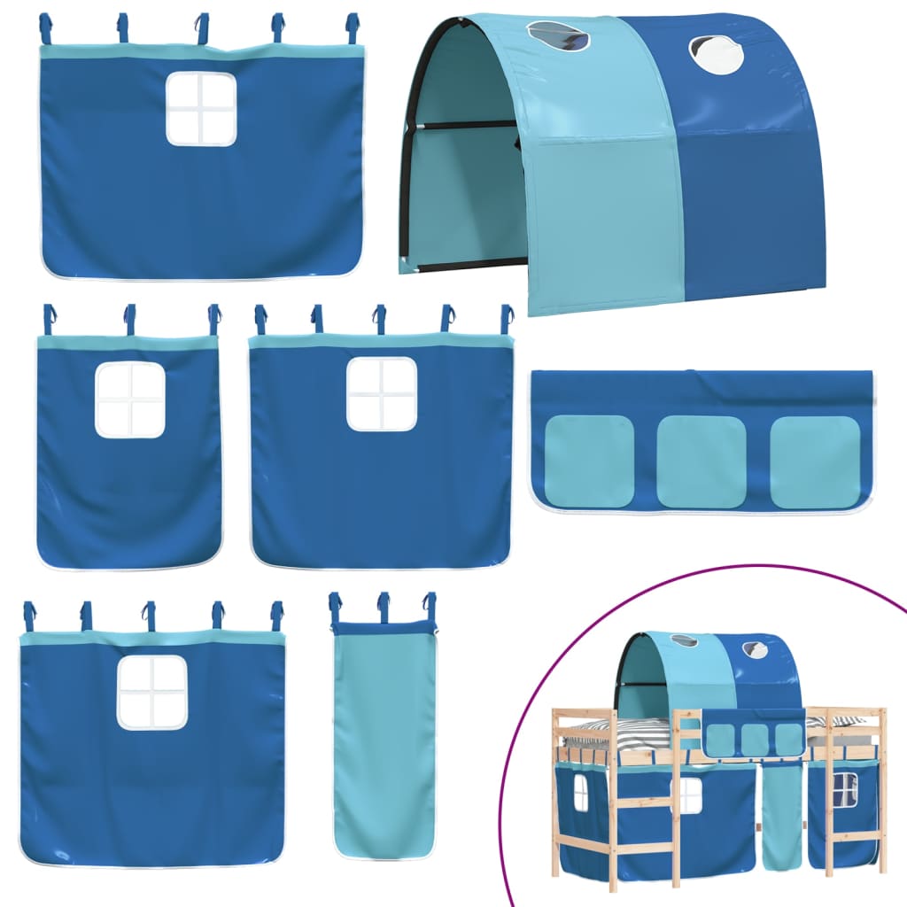Kinderhoogslaper Met Tunnel Massief Grenenhout 90 x 190 cm Naturel en blauw