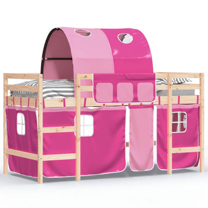 Kinderhoogslaper Met Tunnel Massief Grenenhout 90 x 190 cm Naturel en roze