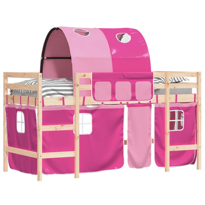 Kinderhoogslaper Met Tunnel Massief Grenenhout 90 x 190 cm Naturel en roze