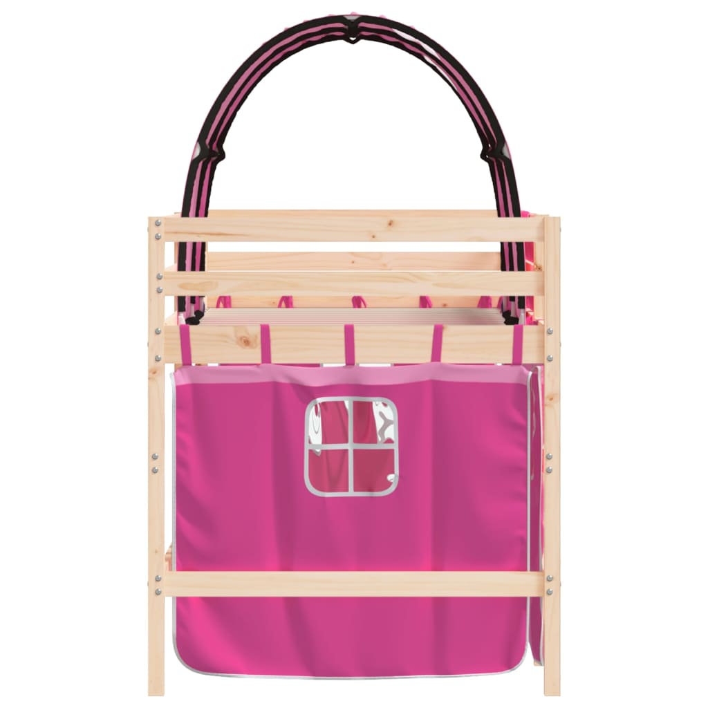 Kinderhoogslaper Met Tunnel Massief Grenenhout 90 x 190 cm Naturel en roze