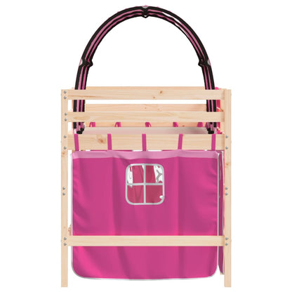 Kinderhoogslaper Met Tunnel Massief Grenenhout 90 x 190 cm Naturel en roze