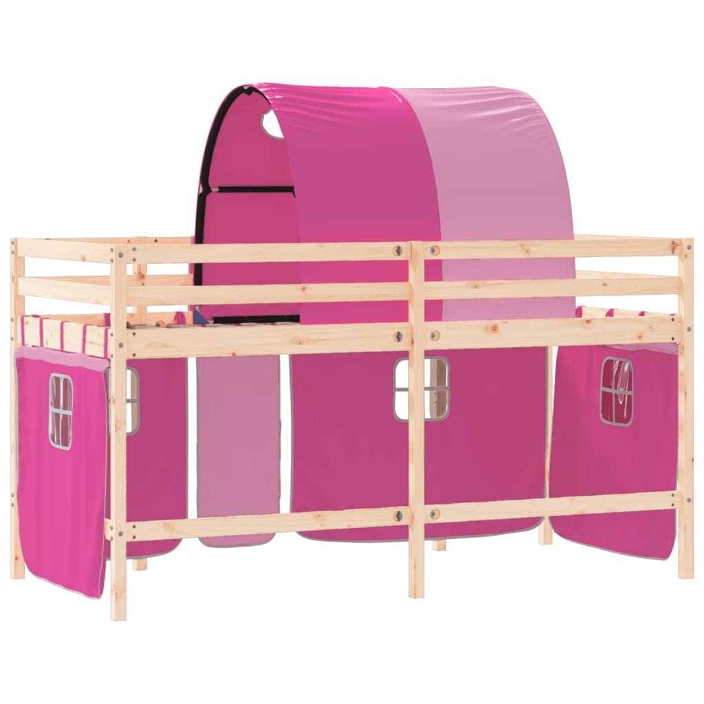 Kinderhoogslaper Met Tunnel Massief Grenenhout 90 x 190 cm Naturel en roze