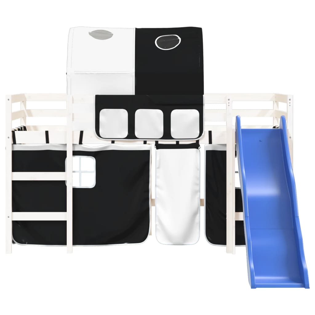 Kinderhoogslaper Met Tunnel Grenenhout 80 x 200 cm Wit en zwart